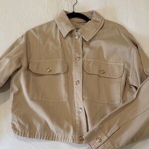 Zara Beige Button-Up Jean Jacket